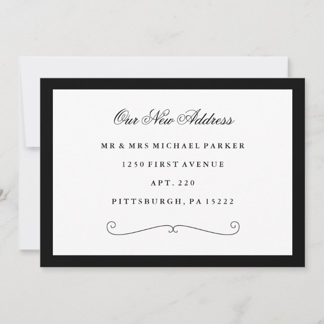 Classic Elegant Black and White Change of Address Announcement (Front)