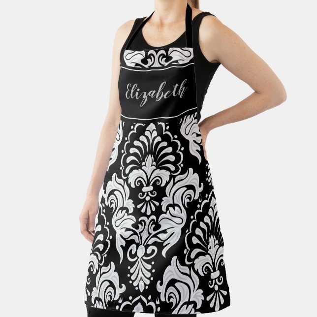 Classic Elegant Black and White Design Pattern Apron (Insitu)