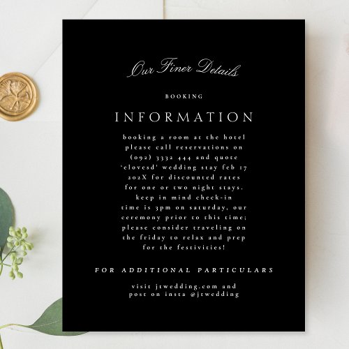 Classic Elegant Black and White Formal Wedding Enclosure Card