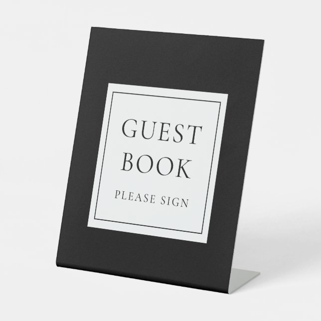 Classic Elegant Black And White Guest Book Pedestal Sign (Front)