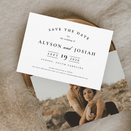 Classic Elegant Black and White Photo Wedding Save The Date