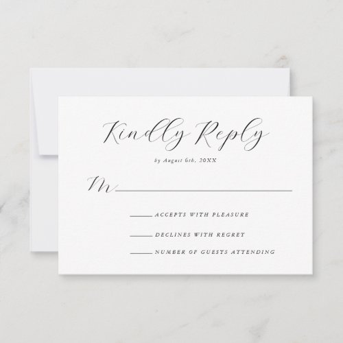 Classic Elegant Black and White Romatic Wedding RSVP Card