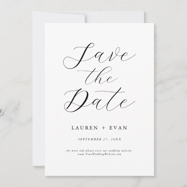 Classic Elegant Black and White Save the Date Invitation (Front)