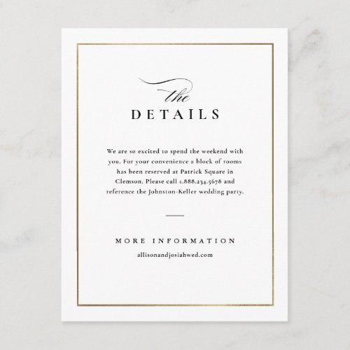 Classic Elegant Black and White Wedding Details Enclosure Card