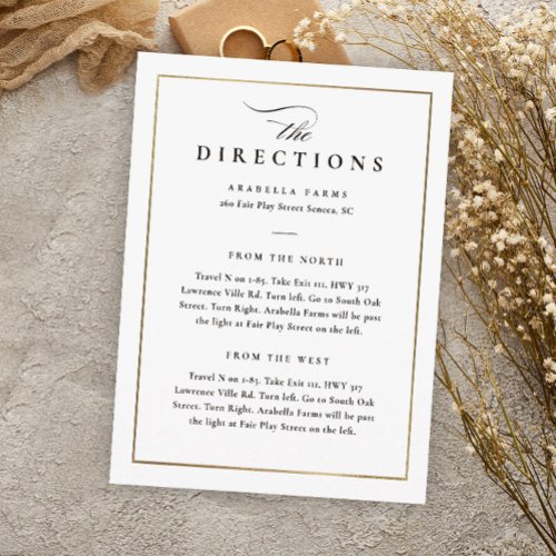 Classic Elegant Black and White Wedding Directions Enclosure Card