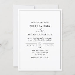 Classic Elegant Black and White Wedding Invitation | Zazzle