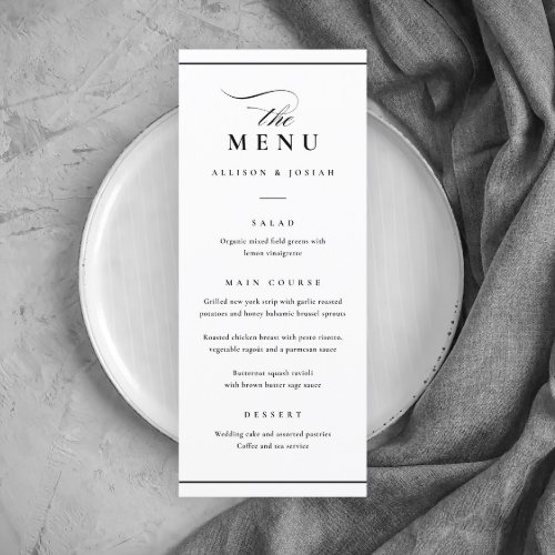 Classic Elegant Black and White Wedding Menu