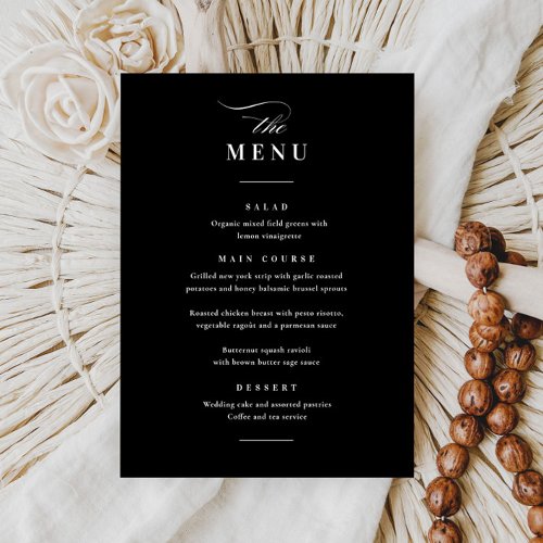 Classic Elegant Black and White Wedding Menu