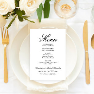 Classic Elegant Black and White Wedding Menu