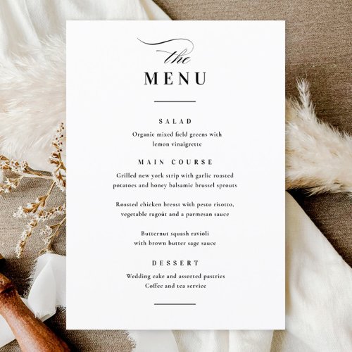 Classic Elegant Black and White Wedding Menu