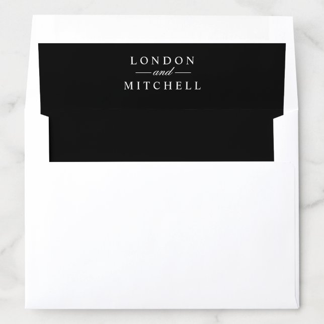 Classic Elegant Black and White Wedding Monogram Envelope Liner (In Envelope)