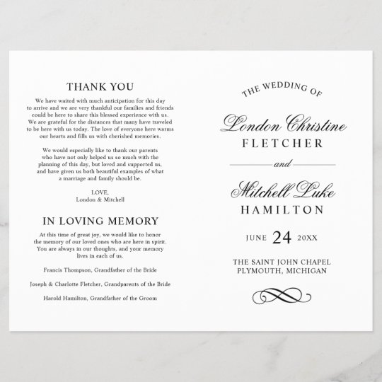 Classic Elegant Black and White Wedding Programs | Zazzle.com