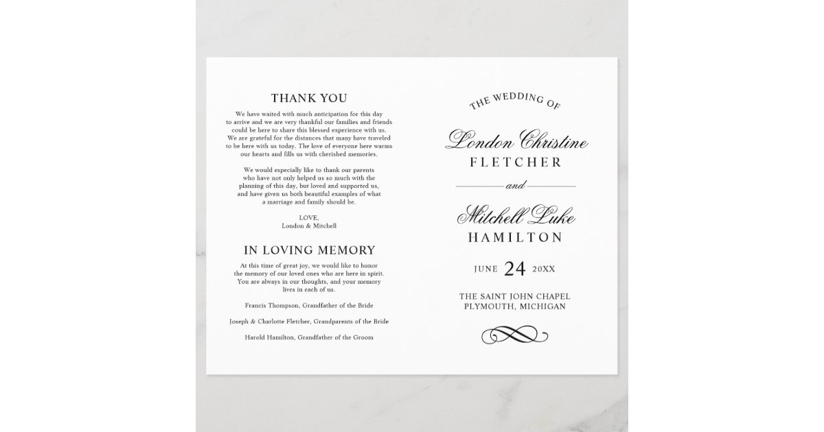 Classic Elegant Black and White Wedding Programs | Zazzle.com