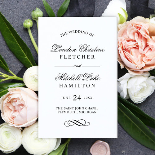 Classic Elegant Black and White Wedding Programs