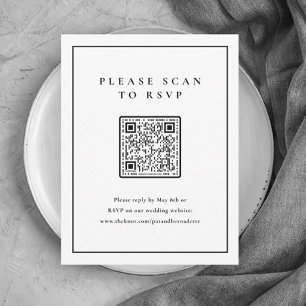 Classic Elegant Black and White Wedding QR Code RSVP Card
