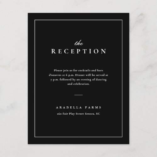 Classic Elegant Black and White Wedding Reception Enclosure Card