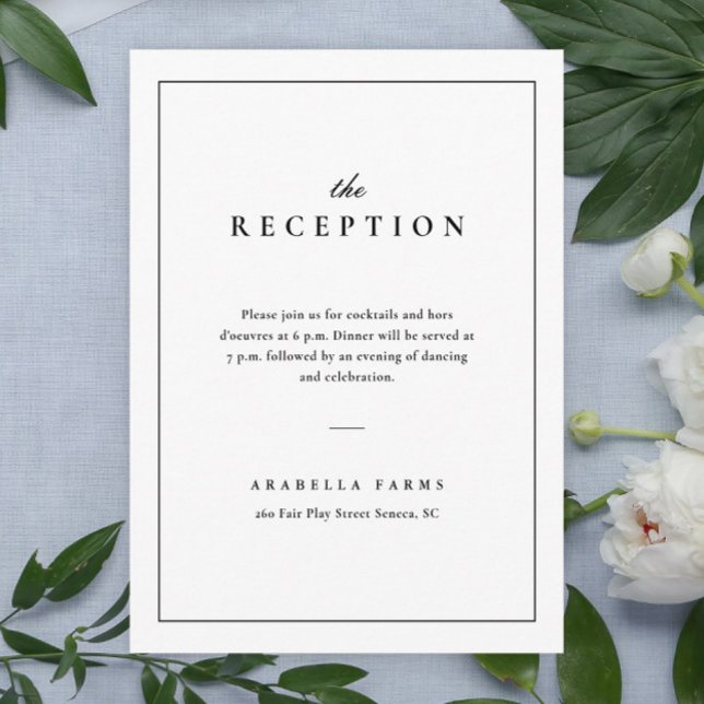 Classic Elegant Black and White Wedding Reception Enclosure Card (Simple typographic black and white wedding reception enclosure card.)