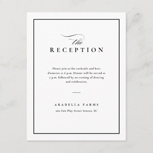 Classic Elegant Black and White Wedding Reception Enclosure Card