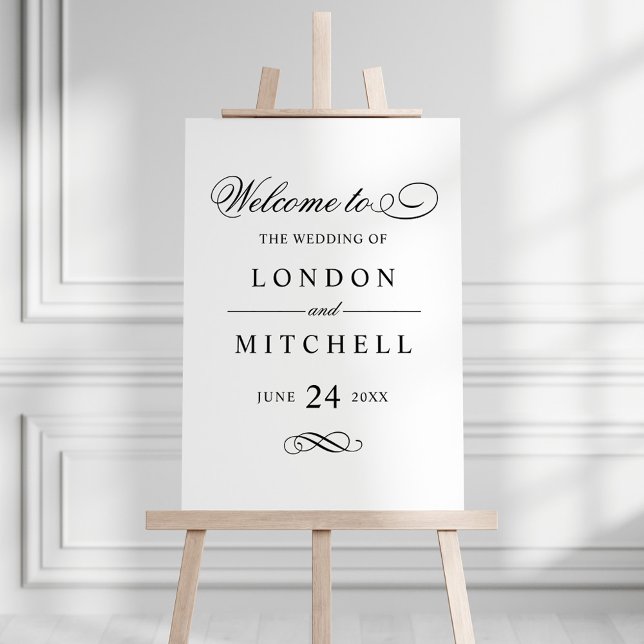 Classic Elegant Black and White Wedding Welcome Foam Board (Creator Uploaded)