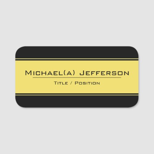 Classic Elegant Black And Yellow Modern  Unique Name Tag