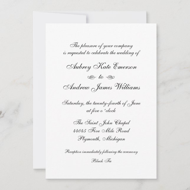 Classic Elegant Black Calligraphy Wedding Invitation (Front)