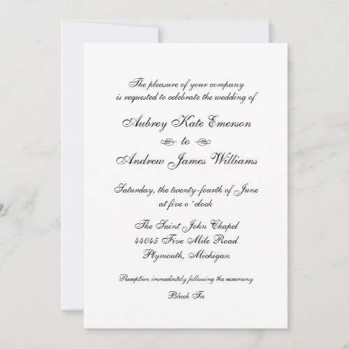 Classic Elegant Black Calligraphy Wedding Invitation