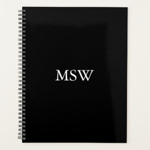 Classic elegant black custom monogram initials planner