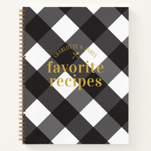 Classic Elegant Black Gingham Newlyweds Recipe Notebook