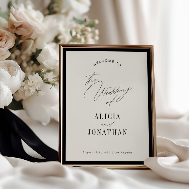 Classic elegant black ivory wedding welcome poster (Creator Uploaded)