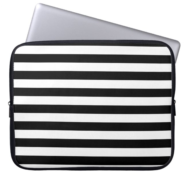 Classic Elegant Black Linear Laptop Sleeve (Front)