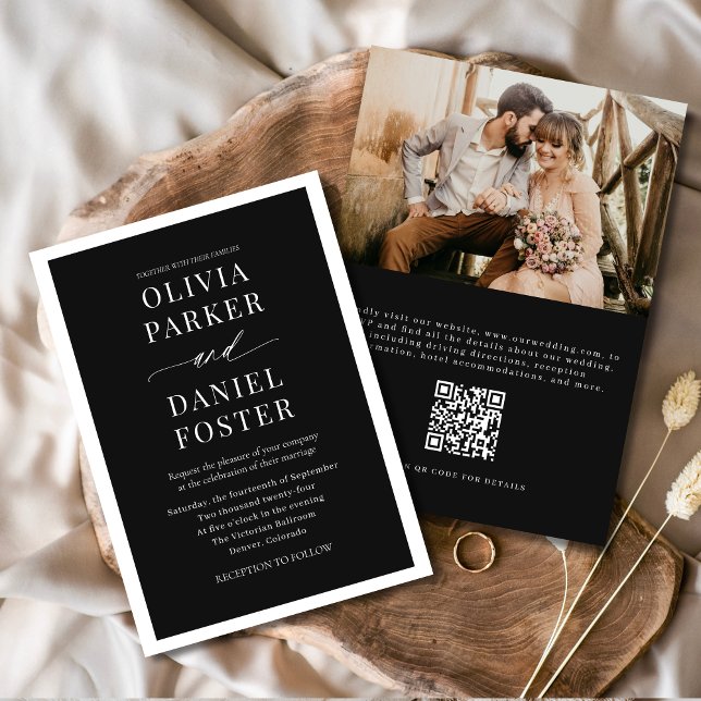 Classic Elegant Black QR Code Photo Wedding Invitation (Creator Uploaded)