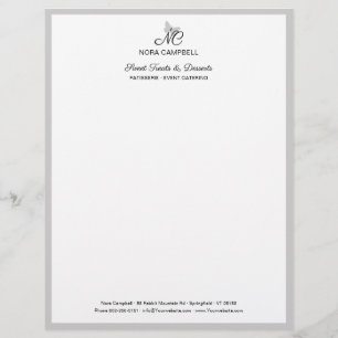Classic Elegant Black Script Monogram Gray Frame Letterhead