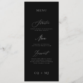 Classic Elegant Black Silver Calligraphy Wedding Menu