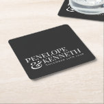 Classic Elegant Black Simple Custom Wedding Names Square Paper Coaster<br><div class="desc">Classic Elegant Typography Custom Wedding Names Paper Coaster with White Text on a Black Background</div>