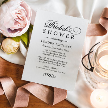 Classic Elegant Black Wedding Bridal Shower Invitation by Plush_Paper at Zazzle