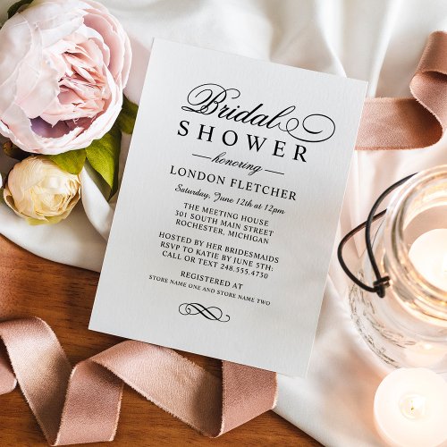 Classic Elegant Black Wedding Bridal Shower Invitation