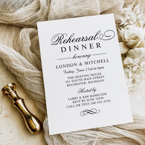 Classic Elegant Black Wedding Rehearsal Dinner Invitation