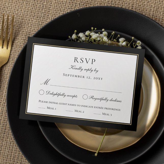 Classic Elegant Black White Beige Meal Choice RSVP Card (Creator Uploaded)
