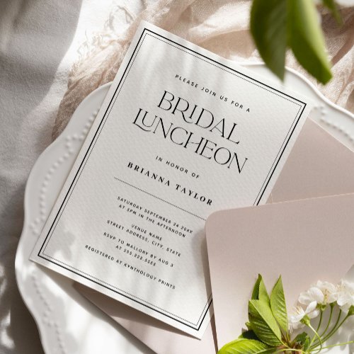 Classic Elegant Black  White Bridal Luncheon Invitation