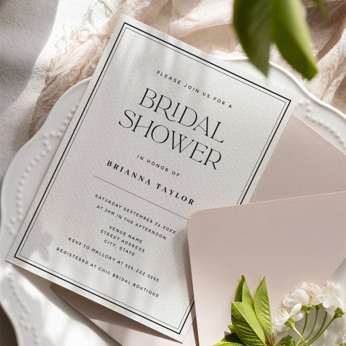 Classic Elegant Black  White Bridal Shower Invitation