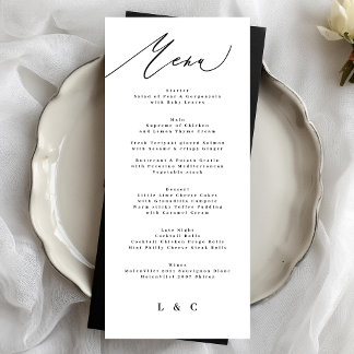 Classic Elegant Black White Calligraphy Menu