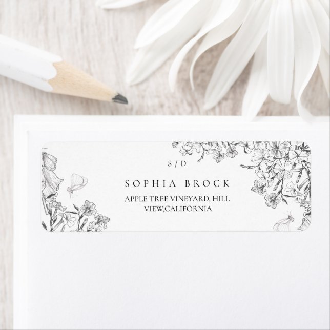 Classic Elegant Black White Floral Wedding  Label (Insitu)