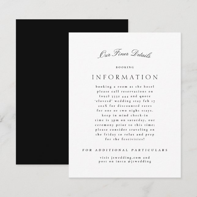 Classic Elegant Black White Formal Wedding Enclosure Card (Front/Back)