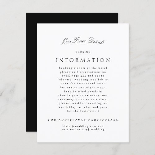 Classic Elegant Black White Formal Wedding Enclosure Card
