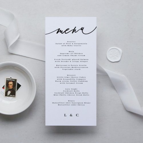 Classic Elegant Black White Monogram Menu