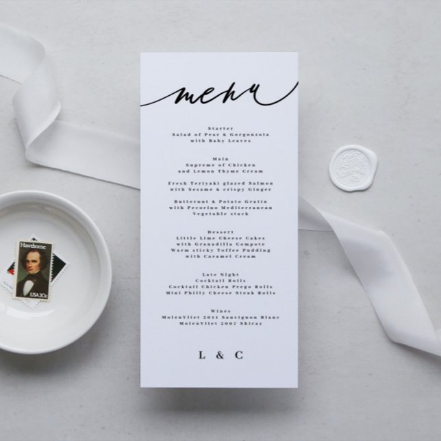 Classic Elegant Black White Monogram Menu (Creator Uploaded)