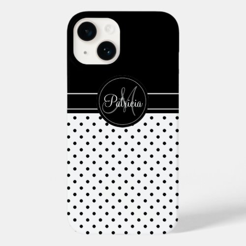 Classic Elegant Black  White Monogram Polka Dots Case_Mate iPhone 14 Case