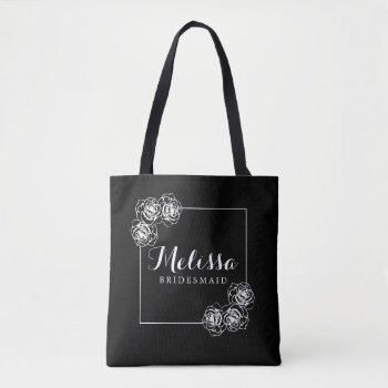 Classic Elegant Black & White Rose Bridesmaid Gift Tote Bag by kersteegirl at Zazzle
