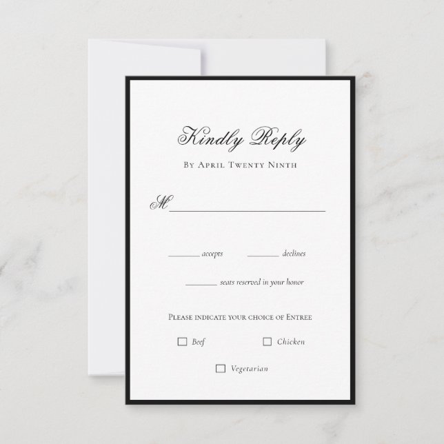 Classic Elegant Black & white wedding RSVP Card (Front)