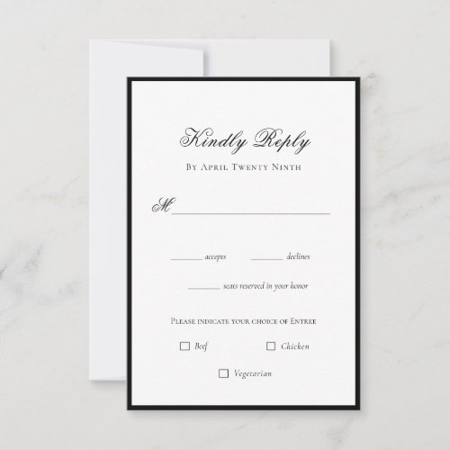 Classic Elegant Black  white wedding RSVP Card